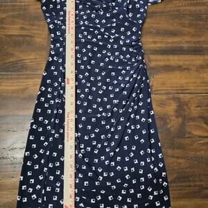 Lauren Ralph Lauren Navy Geometric Faux Wrap Dress | Ruched Knit | Size 2
